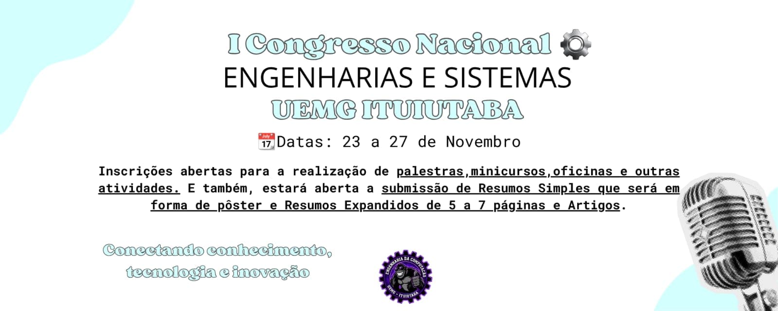 Capa do evento 1º Congresso Nacional Engenharias e Sistemas UEMG Ituiutaba
